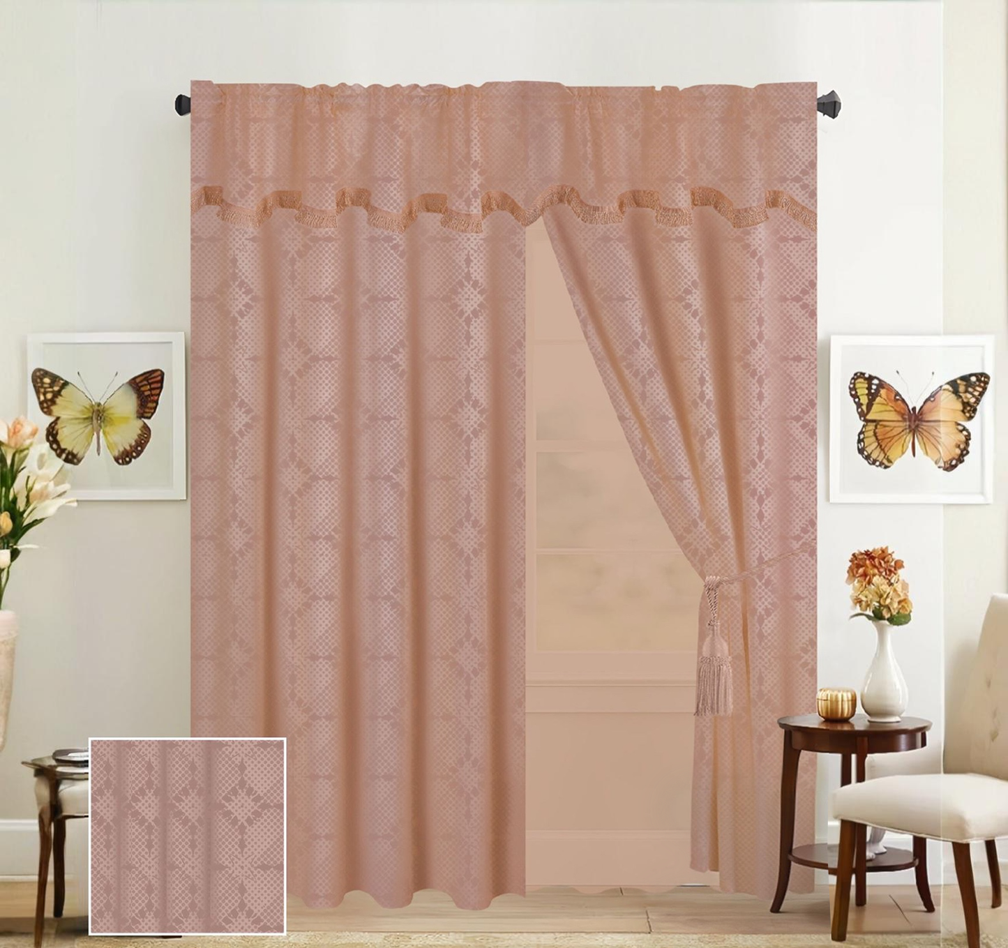 Juego de 2 Cortinas con Velo y Cenefa / 137 cm x 215 cm x 42 cm | Ambienta Home Decor