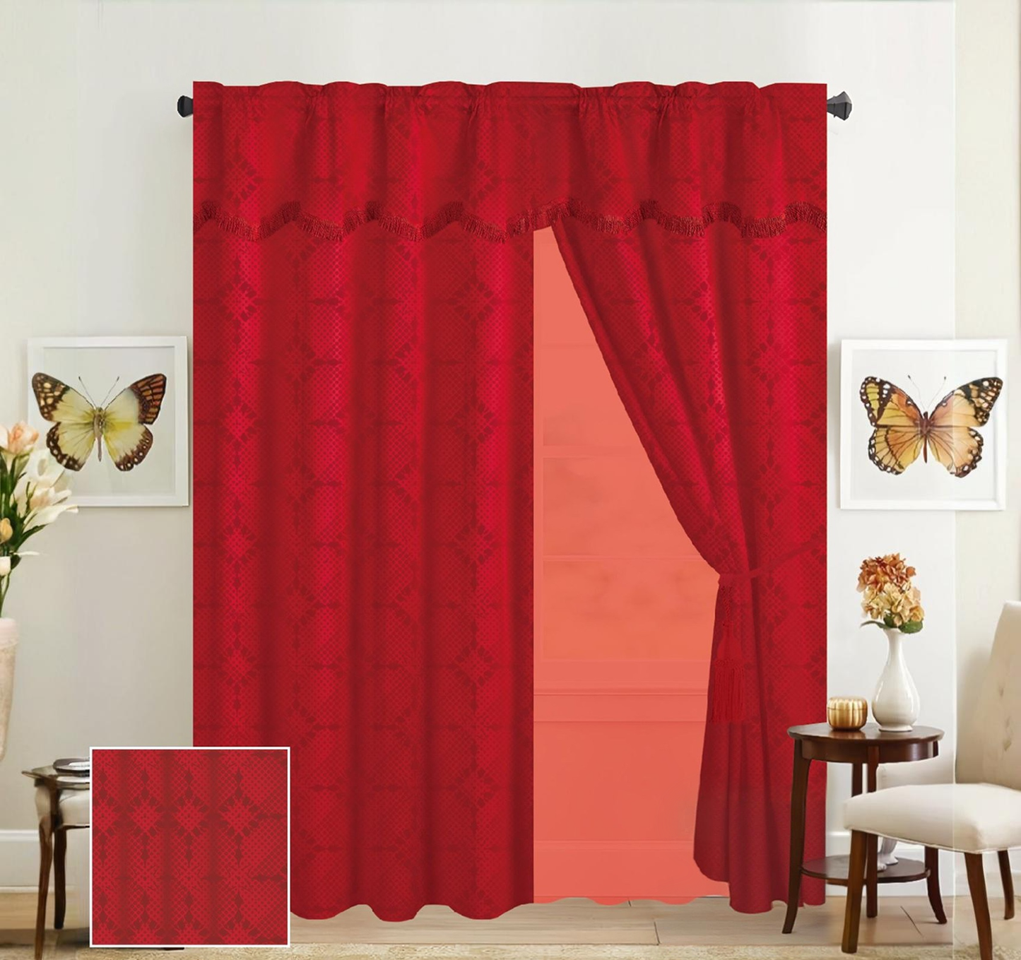 Juego de 2 Cortinas con Velo y Cenefa / 137 cm x 215 cm x 42 cm | Ambienta Home Decor