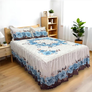 Set de 3 Piezas Cubrecama Decorativo con Fundas Queen Size Alicia  | Diseño Floral Fresco para Climas Cálidos