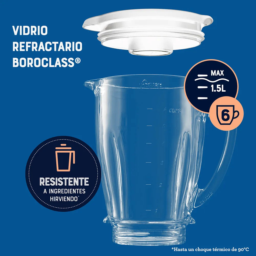 Licuadora Oster® 800W, 2 velocidades + pulso, vaso de vidrio Boroclass BLSTKAGWPB