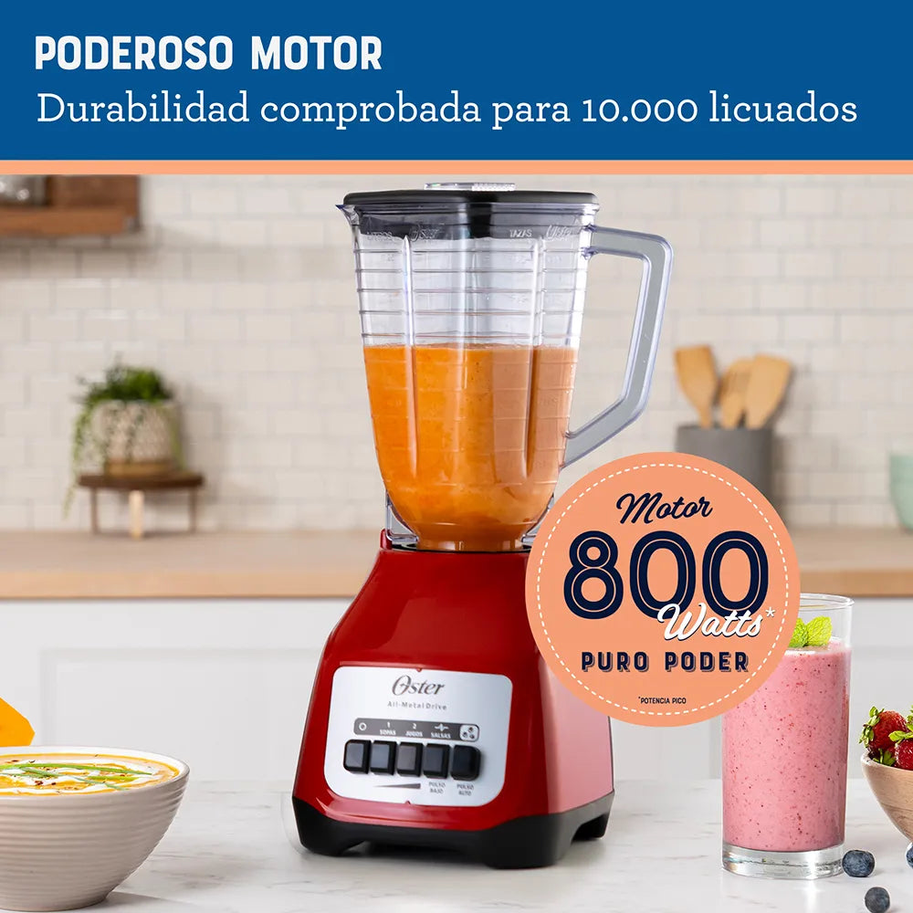 Licuadora Oster® 800W, 2 velocidades + pulso, vaso de plástico 1.25L BLSTKAP-RPB-2 | Ambienta Home Decor