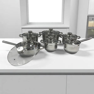 Set de Ollas de Acero Inoxidable 12 Piezas Berghome Line | 9 Capas de Grosor