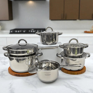 Batería de Cocina Kaiserhoff de 12 Piezas – Acero Inoxidable y Sartén Antiadherente