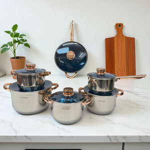 Set de Ollas HOFFAVORER 12 Piezas – Acero Inoxidable 304, Fondo 7 Capas, Apto para Inducción