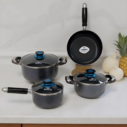 Batería de Cocina Antiadherente ROCA de 7 Piezas