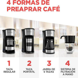 Cafetera BLACK+DECKER 4 en 1 CM0755S-MX | 5 Tazas, Filtro Reutilizable, Taza Térmica Incluida