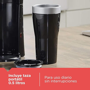 Cafetera Personal Black+Decker de 1 Taza con Taza Térmica de 16 oz | Café Molido y Sobres