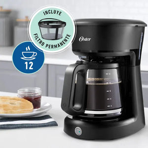 Cafetera Oster 12 Tazas Negra con Filtro Permanente 900W