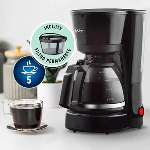 Cafetera Oster 5 Tazas con Filtro Permanente y Función Pausa y Servir – Compacta y Práctica