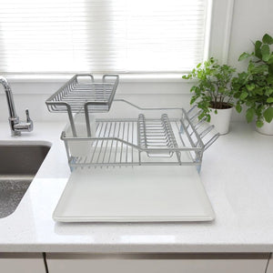 Escurridor de Platos de Aluminio de 2 Niveles con Bandeja y Porta Cubiertos – Antióxido y Fácil de Limpiar