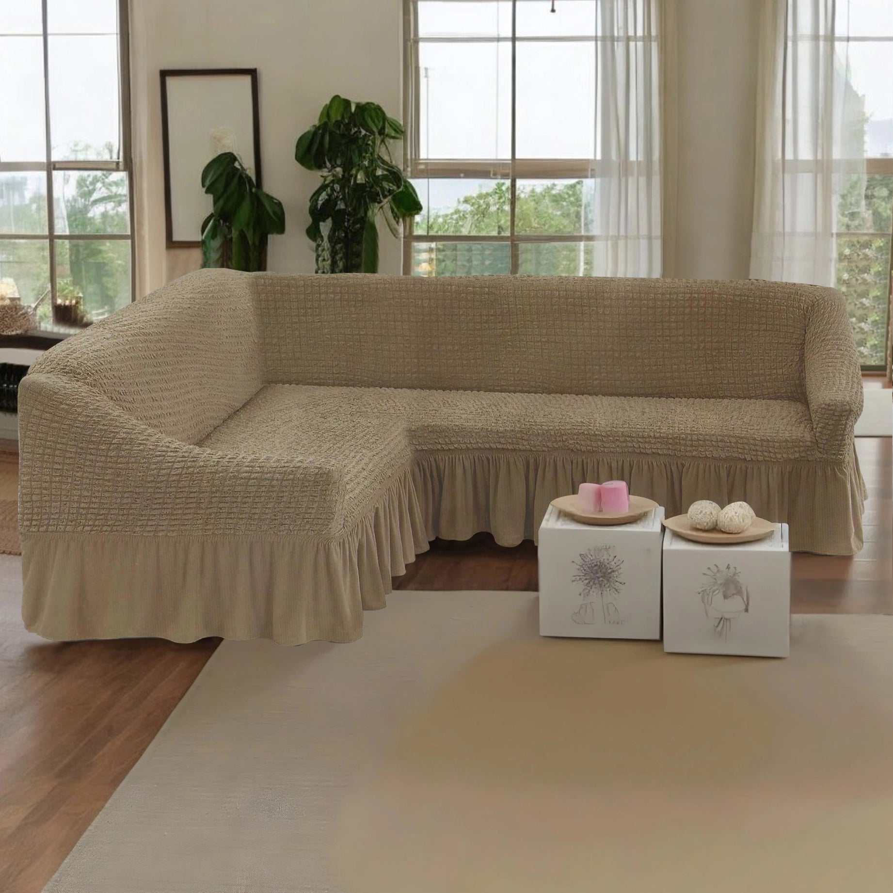 Forro de Mueble tipo L Textura Burbuja Beige