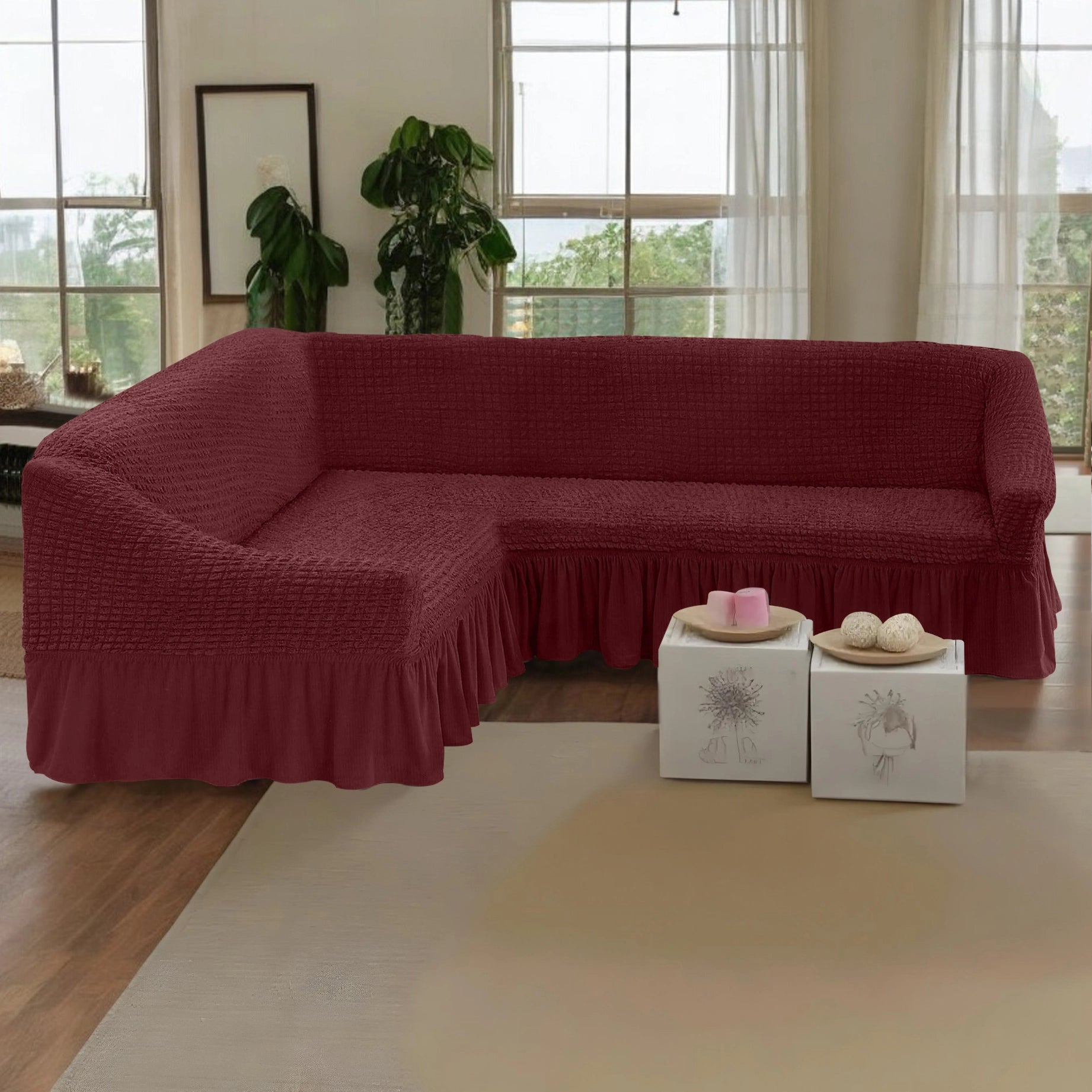 Forro de Mueble tipo L Textura Burbuja Vino