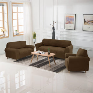 Set de forro de muebles 321 asientos tela stretch elasticos de 3 piezas color cafe
