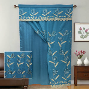 Panel Cortina Bordada con Velo y Cenefa REEM 137 x 213 + 45 cm - ambientado en el hogar