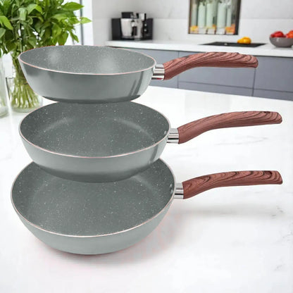 Set de 3 Sartenes Antiadherentes de Aluminio | Mango Tipo Madera | Bergmann