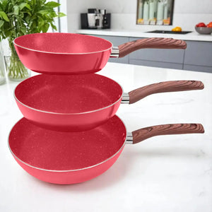 Set de 3 Sartenes Antiadherentes de Aluminio | Mango Tipo Madera | Bergmann