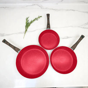 Set de 3 Sartenes Antiadherentes de Aluminio | Mango Tipo Madera | Bergmann