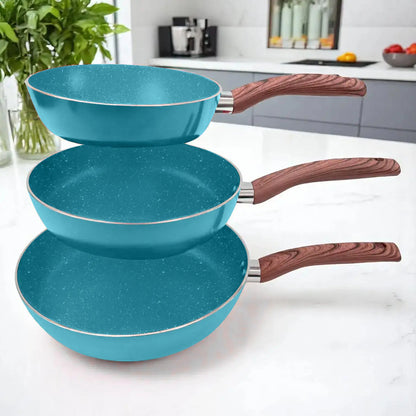 Set de 3 Sartenes Antiadherentes de Aluminio | Mango Tipo Madera | Bergmann