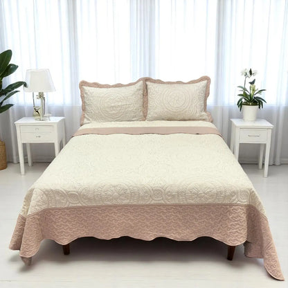 Juego de Cubrecama Bordado Reversible de 3 Piezas