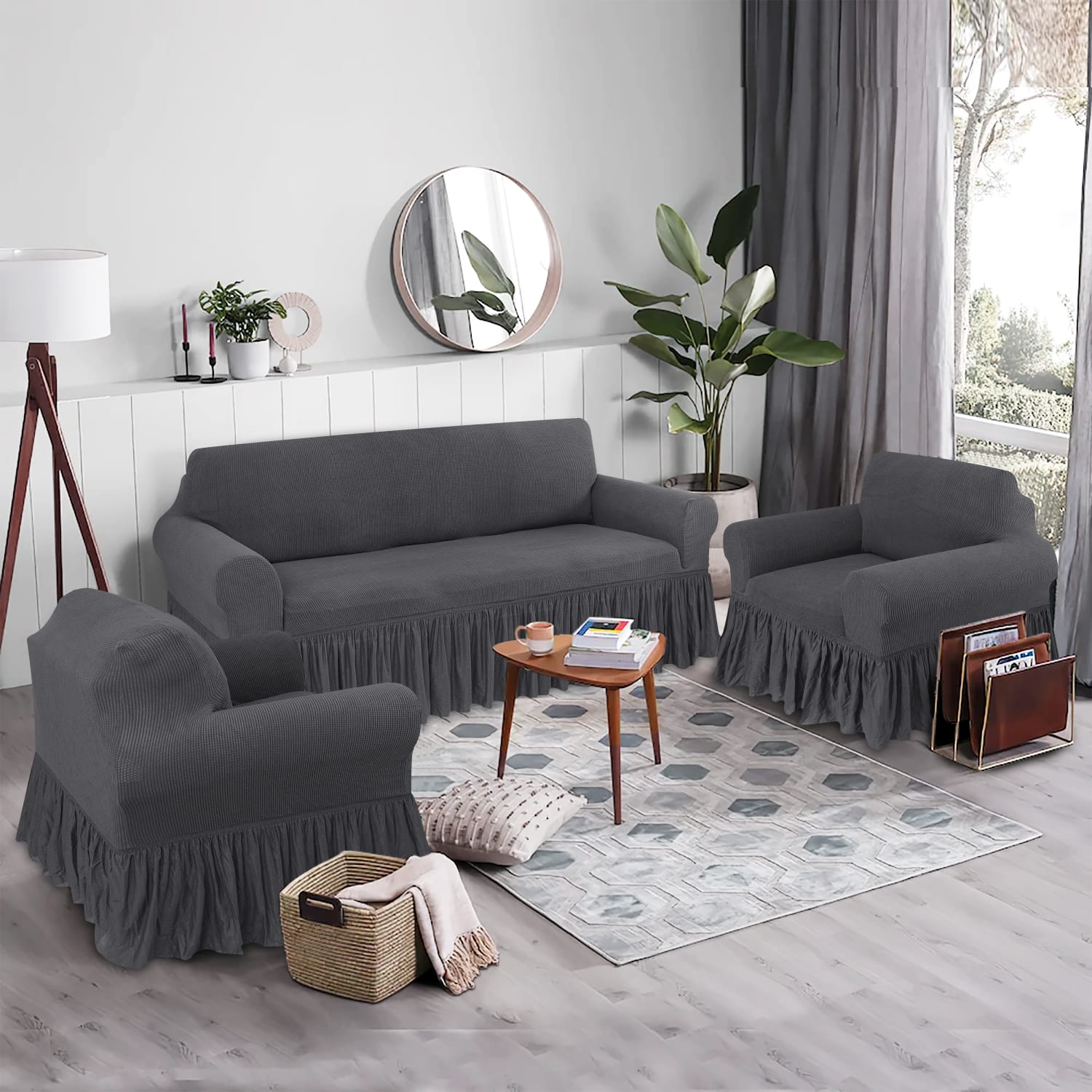 Juego de Forro de Mueble 311 Gris con Revuelo