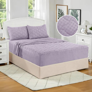 Juego de Protector de Colchón Impermeable Acolchonado con Sábana 4 Piezas