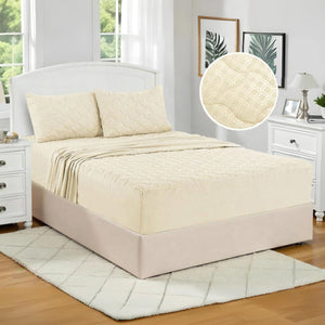 Juego de Protector de Colchón Impermeable Acolchonado con Sábana 4 Piezas