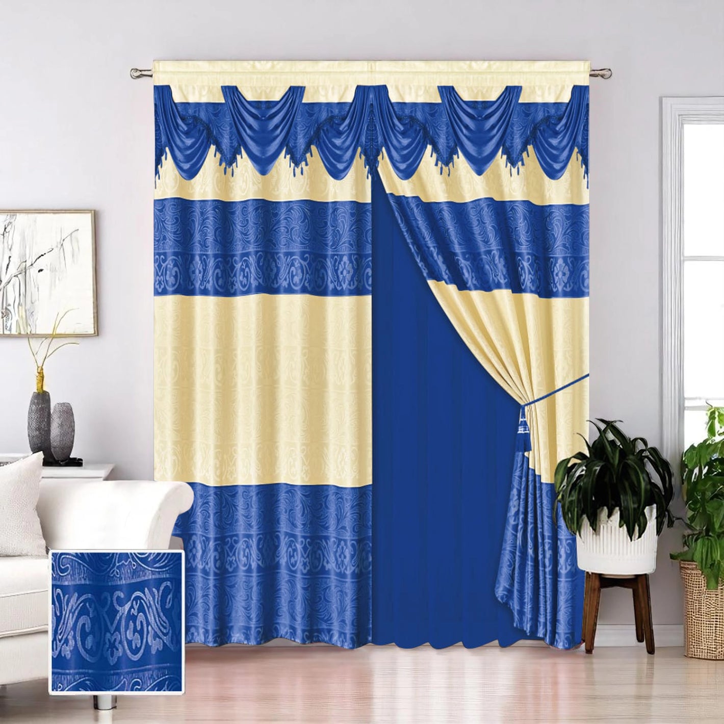 Juego de 2 Cortinas con Velo y Cenefa Decorativa 270 cm x 228 cm | Cisne Collection