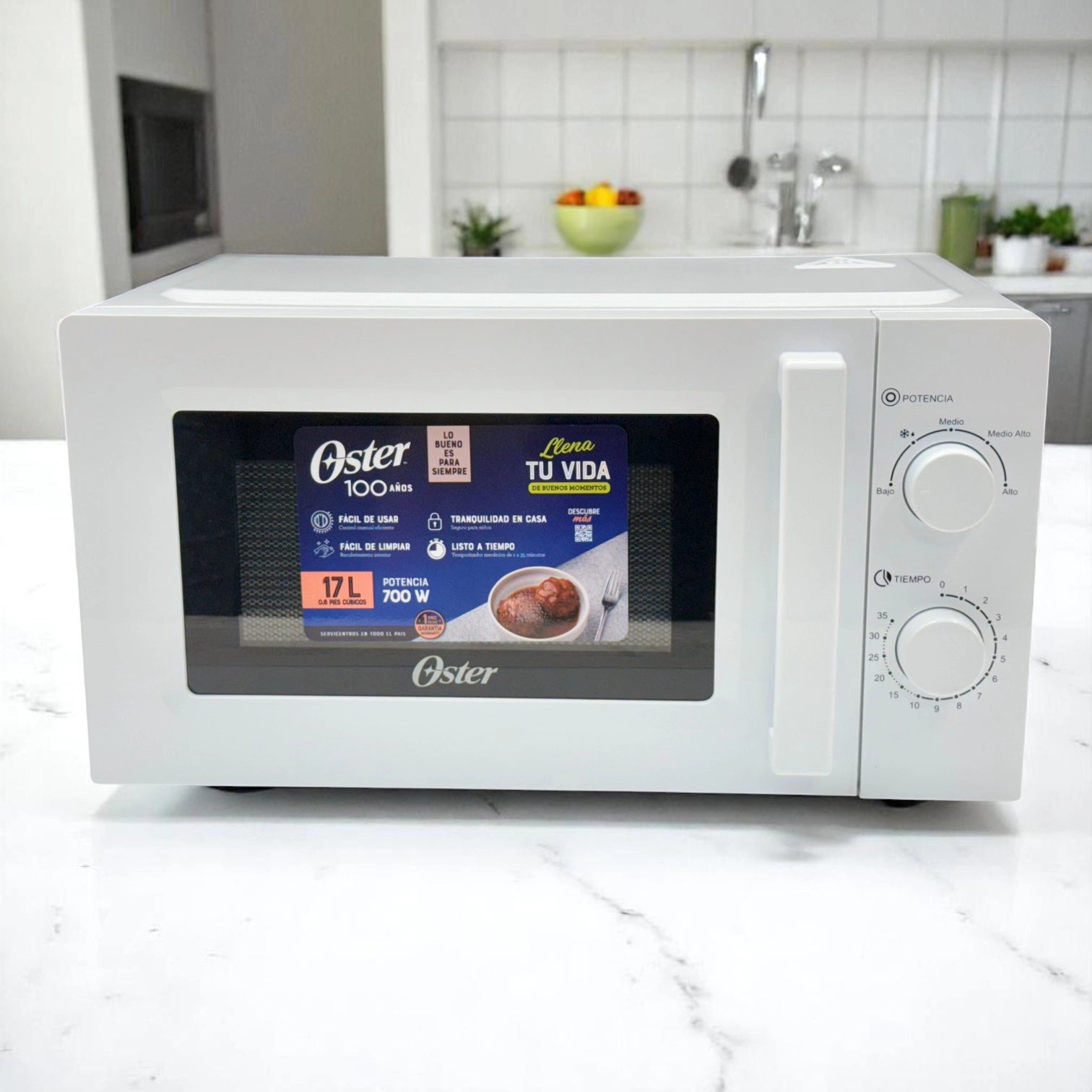 Horno Microondas Oster Perilla Blanco | 700W y 17 Litros OGW17101