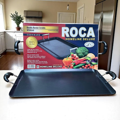 Plancha Doble Antiadherente ROCA para Cocina de 2 Quemadores – Ideal para Tortillas, Pupusas y Parrilladas