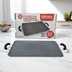 Plancha Antiadherente Marmolizada de Aluminio 48x30 cm para Doble Quemador – Alsasa 4 mm