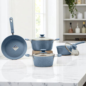 Juego de Ollas Antiadherente 7 Piezas Epicure con Tapa de Vidrio y Mango Suave