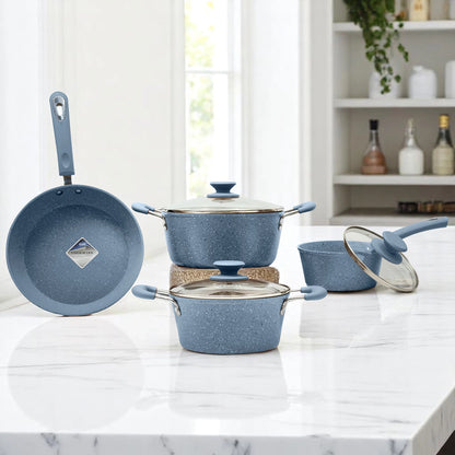 Juego de Ollas Antiadherente 7 Piezas Epicure con Tapa de Vidrio y Mango Suave