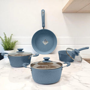 Juego de Ollas Antiadherente 7 Piezas Epicure con Tapa de Vidrio y Mango Suave