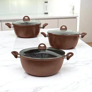 Set de Ollas Antiadherentes HotChef 6 Piezas – Aluminio con Tapas de Vidrio | Cocina a Gas y Eléctrica