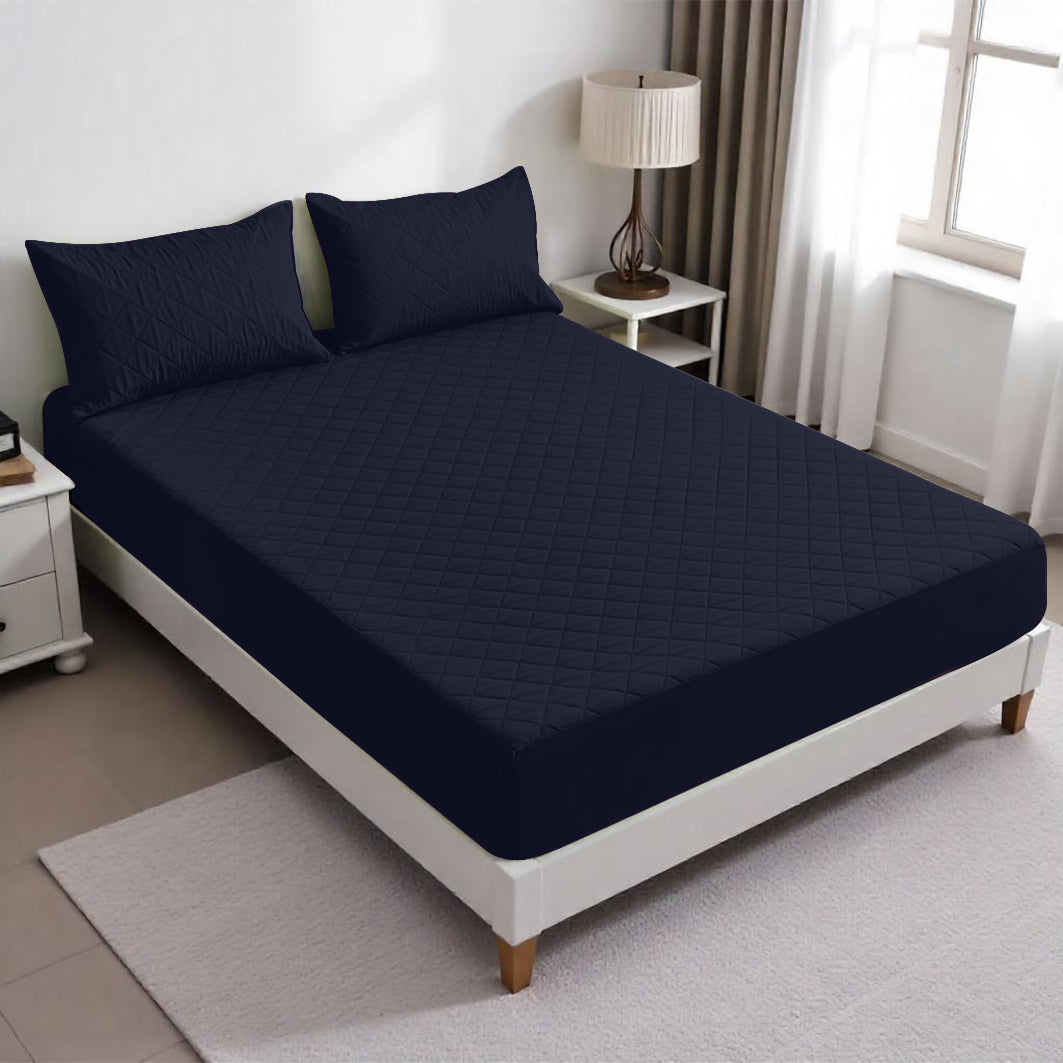 Set de Protector de Colchon con Sobrefundas Azul Navy