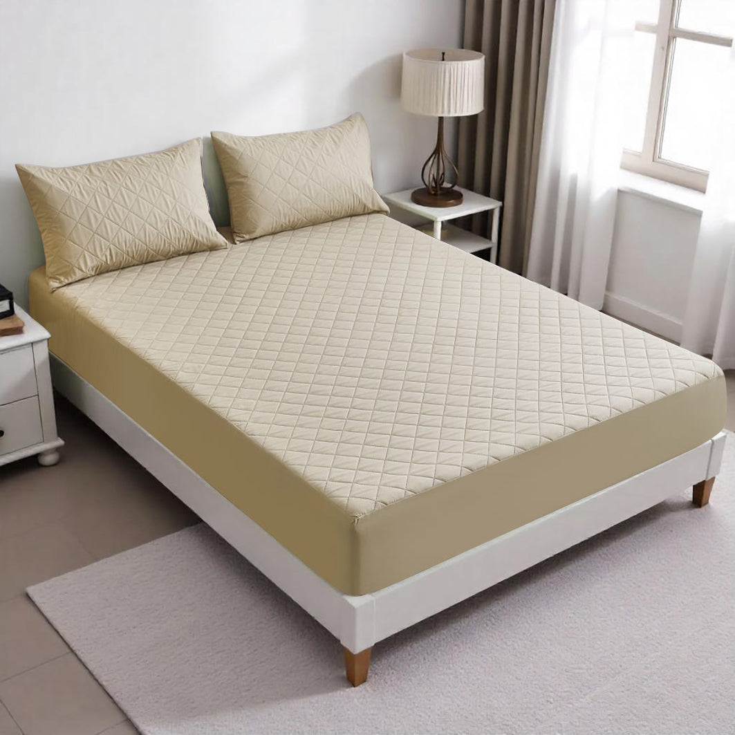 Set de Protector de Colchon con Sobrefundas Beige