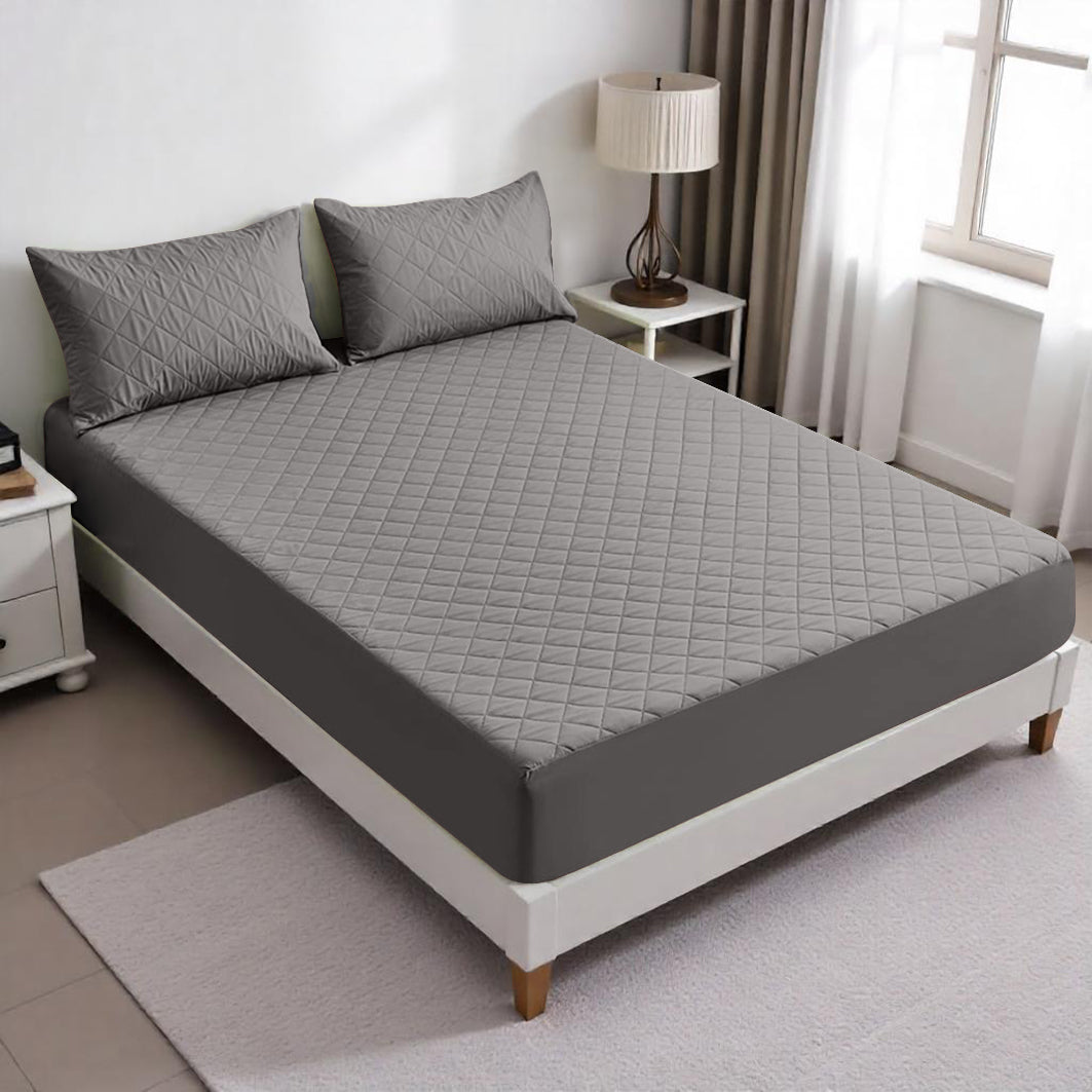 Set de Protector de Colchon con Sobrefundas Gris