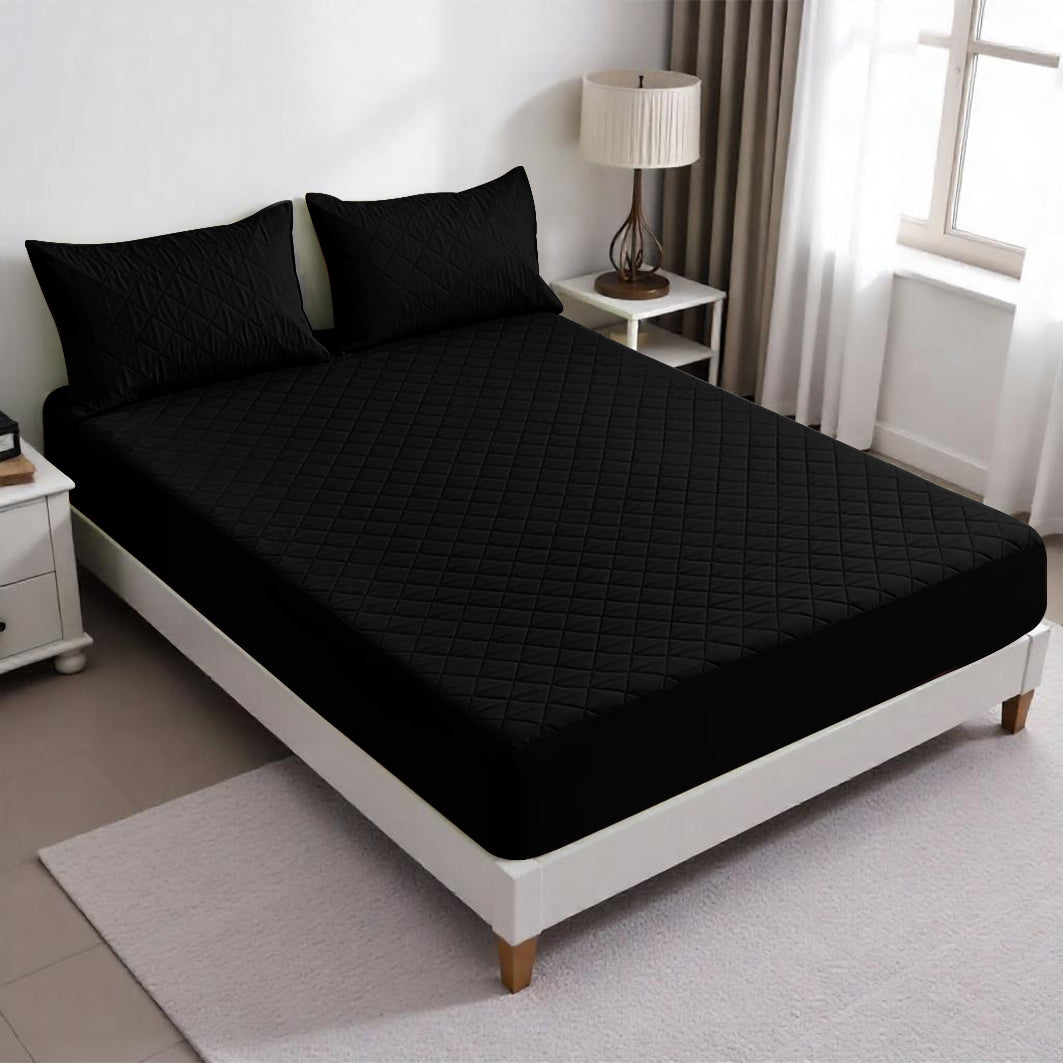 Set de Protector de Colchon con Sobrefundas Negro