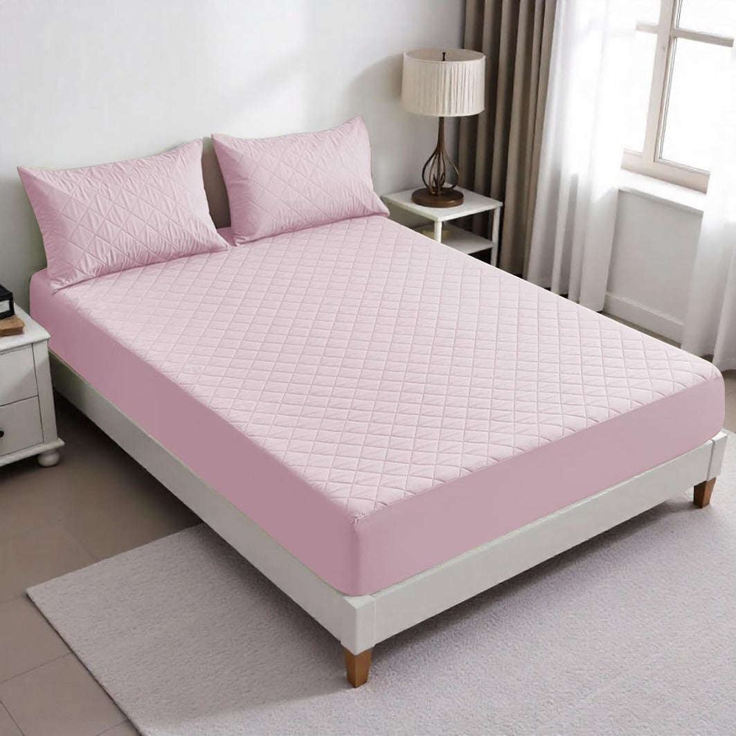 Set de Protector de Colchon con Sobrefundas Rosa Claro