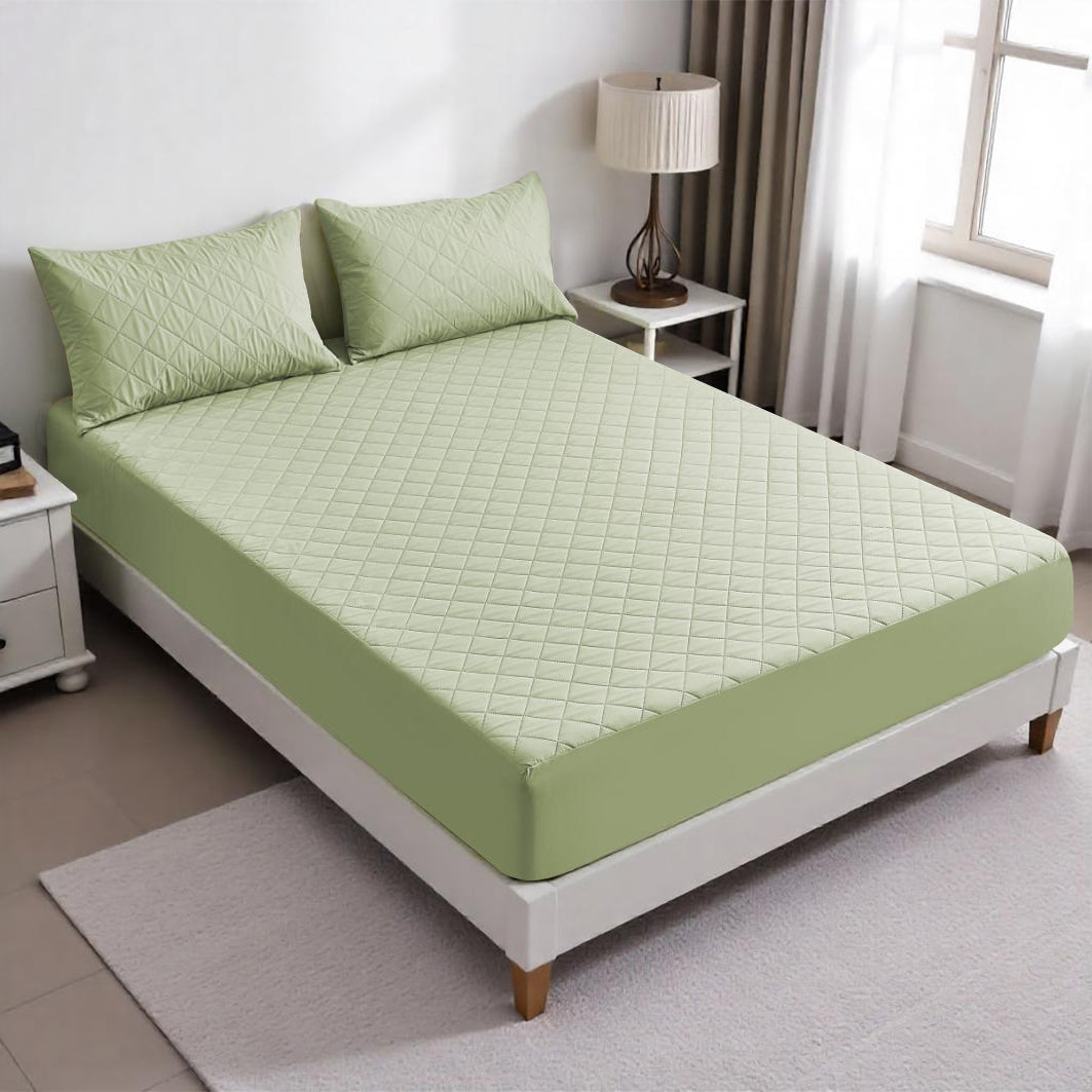 Set de Protector de Colchon con Sobrefundas Verde Salvia