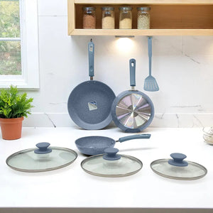 Juego de Sartenes Antiadherentes de Mármol 7 Piezas – Epicure Milan