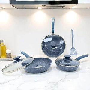 Juego de Sartenes Antiadherentes de Mármol 7 Piezas – Epicure Milan