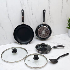 Set de Sartenes Antiadherentes con Tapadera de Vidrio | 7 Piezas Alsasa Línea Premium (20, 24, 30 cm)