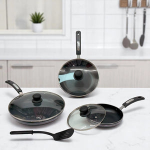 Set de Sartenes Antiadherentes con Tapadera de Vidrio | 7 Piezas Alsasa Línea Premium (20, 24, 30 cm)