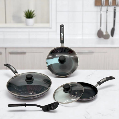 Set de Sartenes Antiadherentes con Tapadera de Vidrio | 7 Piezas Alsasa Línea Premium (20, 24, 30 cm)