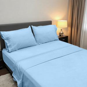 Set de Sabanas 4 piezas Bordadas Celestes