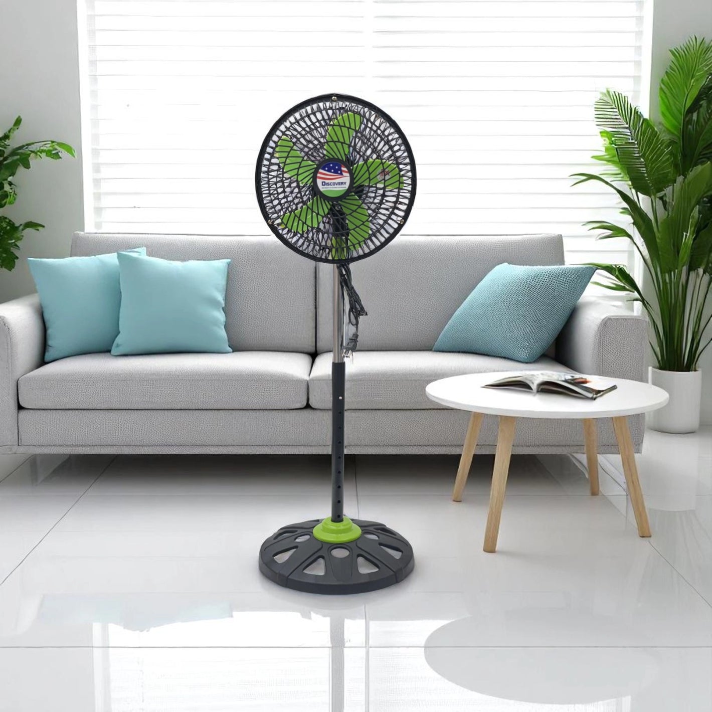 Ventilador Industrial Discovery 10” | 3 Velocidades, Altura Ajustable, Bajo Consumo – Verde Manzana