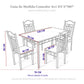 Guía de medidas del comedor 4 puestos Ambienta Home Decor DT-Y7007: mesa 120x70 cm, altura 76 cm; silla altura 90 cm, asiento 40x38 cm, altura 45 cm.