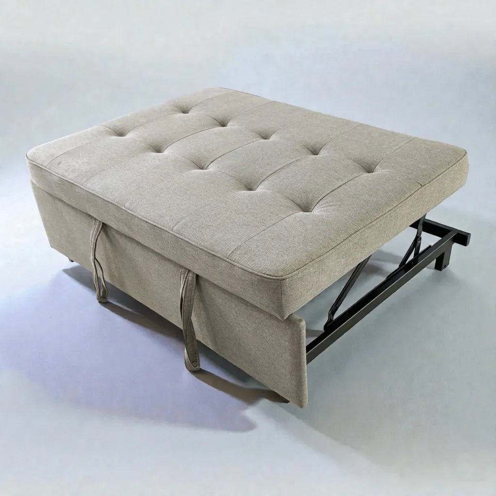 Sofá cama SFB-6096 beige en vista superior (desde arriba), modo cama extendido con brazos laterales; área aprox. 118 x 178 cm.