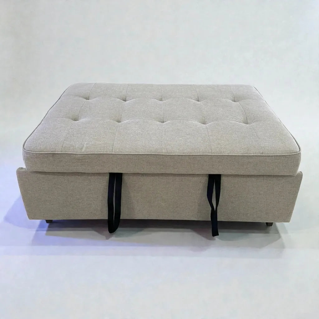 Sofá cama SFB-6096 color beige de Ambienta Home Decor en modo cama cerrado, vista frontal sobre fondo blanco, tapizado acolchado.